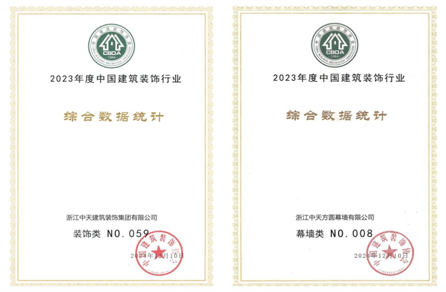 918搏天堂装饰集团位列2023年度中国建筑装饰企业百强59位、幕墙百强第8位